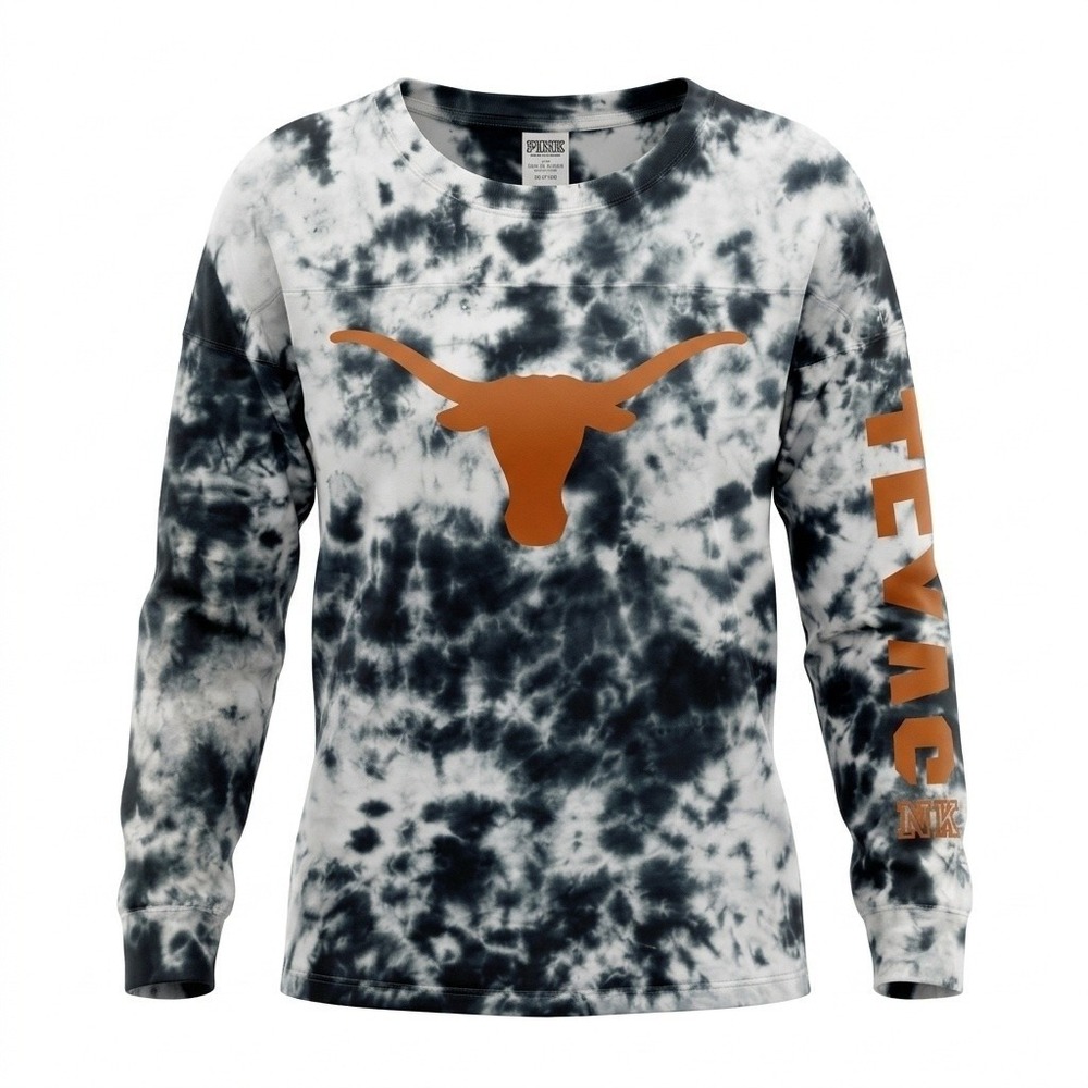 PINK Victoria's Secret Texas Longhorns Shirt Women XS Black White Tie Dye Sporty